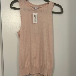 Minnie Rose Frayed Edge Knit Tank in Pale Pink